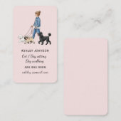 Cute blush pink Girl walking dogs Dog walker Visitekaartje (Voorkant / Achterkant)