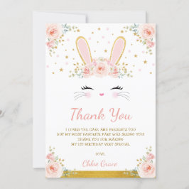 Cute Blush Pink Gold Bunny Easter Rabbit Birthday Bedankkaart