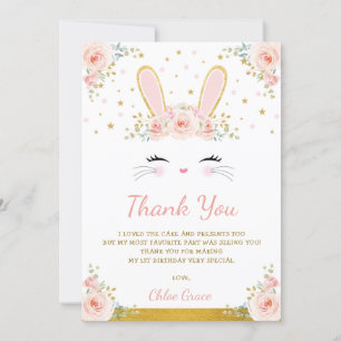 Cute Blush Pink Gold Bunny Easter Rabbit Birthday Bedankkaart