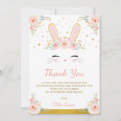 Cute Blush Pink Gold Bunny Easter Rabbit Birthday Bedankkaart (Voorkant)