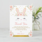 Cute Blush Pink Gold Bunny Easter Rabbit Birthday Bedankkaart (Staand voorkant)
