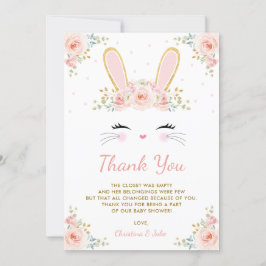 Cute Blush Pink Gold Bunny Rabbit Baby shower Bedankkaart