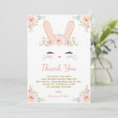 Cute Blush Pink Gold Bunny Rabbit Baby shower Bedankkaart (Staand voorkant)