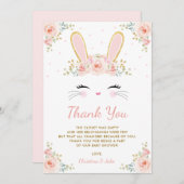 Cute Blush Pink Gold Bunny Rabbit Baby shower Bedankkaart (Voorkant / Achterkant)
