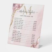 Cute Blush Pink Gold Glitter Agate Marble Monogram Reclamebord Met Voetstuk (Voorkant)