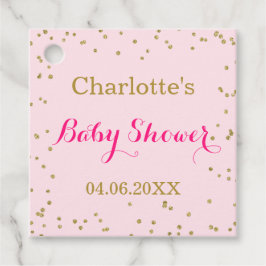 Cute Blush Pink Gold Glitter Confetti Baby shower Bedankjes Labels