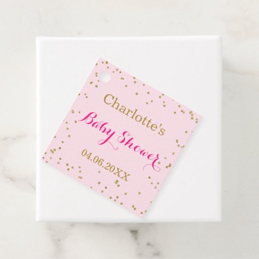 Cute Blush Pink Gold Glitter Confetti Baby shower Bedankjes Labels (In situ)