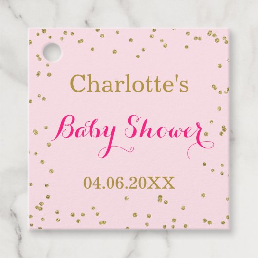Cute Blush Pink Gold Glitter Confetti Baby shower Bedankjes Labels (Voorkant)