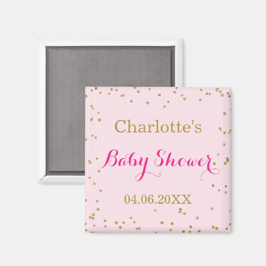 Cute Blush Pink Gold Glitter Confetti Baby shower Magneet (Voorkant / Achterkant)
