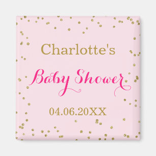Cute Blush Pink Gold Glitter Confetti Baby shower Magneet