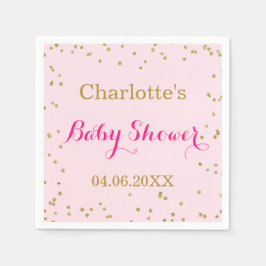 Cute Blush Pink Gold Glitter Confetti Baby shower Servet