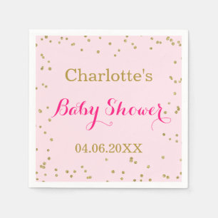 Cute Blush Pink Gold Glitter Confetti Baby shower Servet