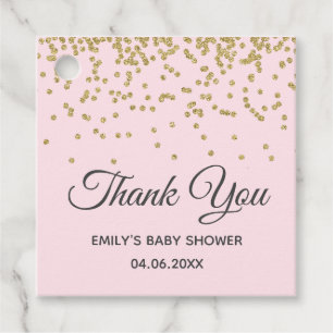 Cute Blush Pink Gold Glitter Dank u Baby shower Bedankjes Labels