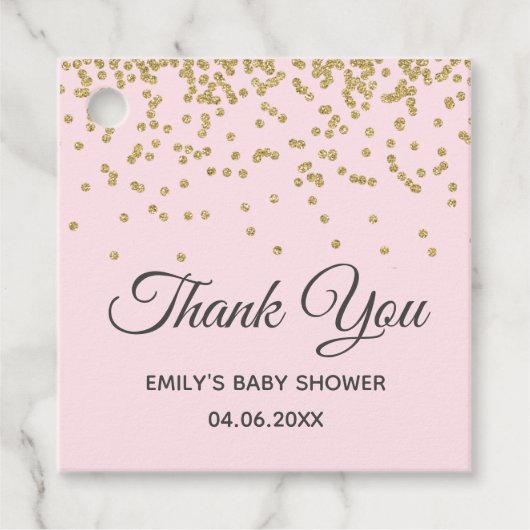 Cute Blush Pink Gold Glitter Dank u Baby shower Bedankjes Labels (Voorkant)