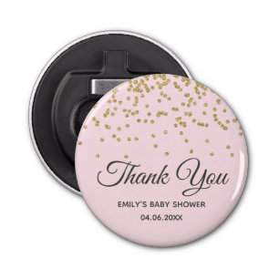 Cute Blush Pink Gold Glitter Dank u Baby shower Button Flesopener