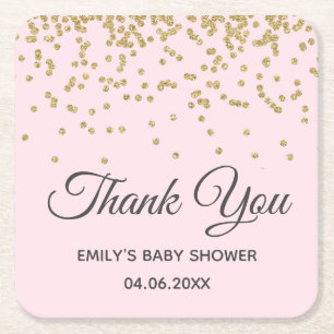 Cute Blush Pink Gold Glitter Dank u Baby shower Kartonnen Onderzetters