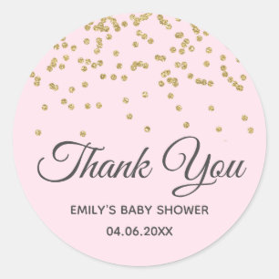 Cute Blush Pink Gold Glitter Dank u Baby shower Ronde Sticker