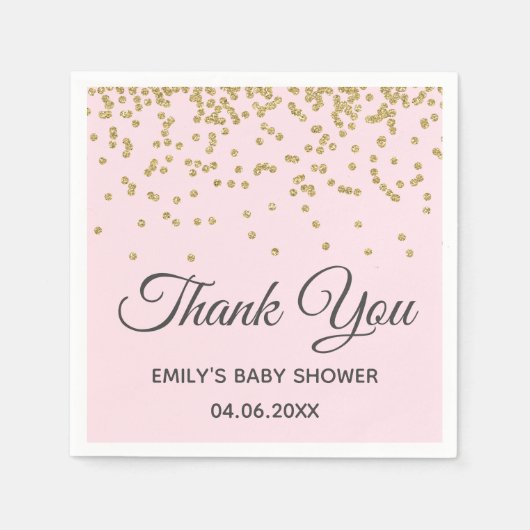 Cute Blush Pink Gold Glitter Dank u Baby shower Servet (Voorkant)