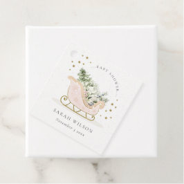 Cute Blush Pink Gold Winter Sleigh Baby shower Bedankjes Labels