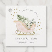 Cute Blush Pink Gold Winter Sleigh Baby shower Bedankjes Labels (Voorkant)