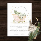 Cute Blush Pink Gold Winter Sleigh Baby shower Bedankkaart