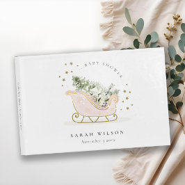 Cute Blush Pink Gold Winter Sleigh Baby shower Gastenboek