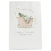 Cute Blush Pink Gold Winter Sleigh Baby shower Medium Cadeauzakje (Voorkant)