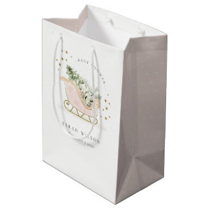 Cute Blush Pink Gold Winter Sleigh Baby shower Medium Cadeauzakje