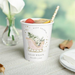 Cute Blush Pink Gold Winter Sleigh Baby shower Papieren Bekers