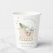 Cute Blush Pink Gold Winter Sleigh Baby shower Papieren Bekers (Achterkant)