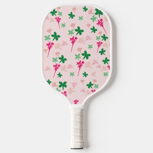 Cute Blush Pink Green Botanical Boho Floral Pickleball Paddle (Voorkant)