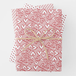 Cute Blush Pink Hearts Stripes Polka Dots Pattern Inpakpapier Vel