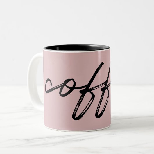 Cute Blush Pink "kop koffie" minimalistisch script Tweekleurige Koffiemok (Voorkant links)