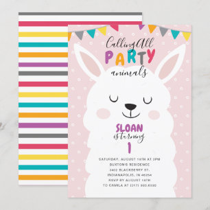 Cute Blush Pink Lama Fun Fiesta Birthday Party Kaart