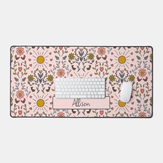 Cute Blush Pink Monogram Name Bureaumat (Keyboard & Muis)