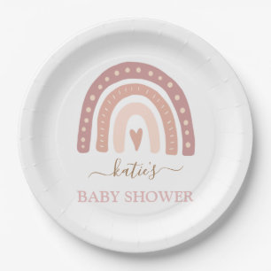 Cute Blush Pink Rainbow Girl Baby shower Papieren Bordje