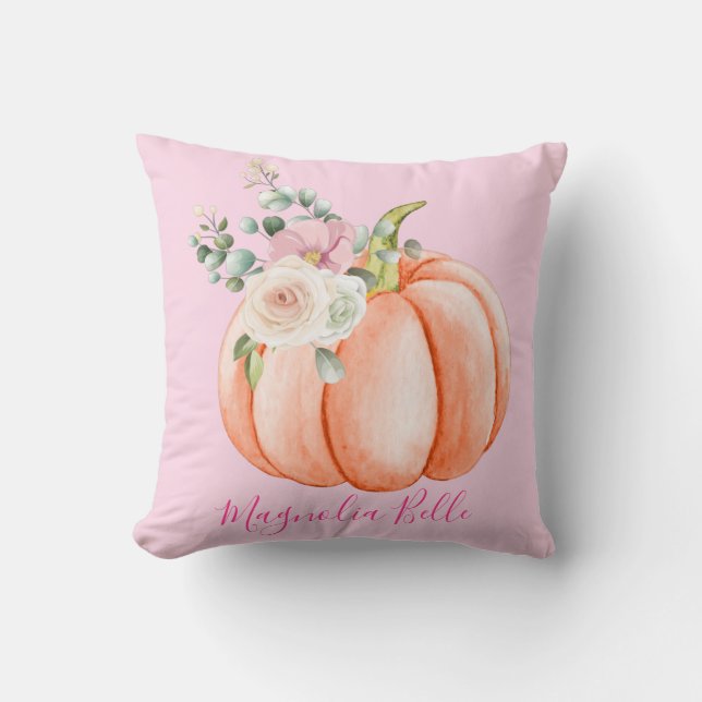 Cute Blush Pink Spring Floral Little Pumpkin Name Kussen (Voorkant)
