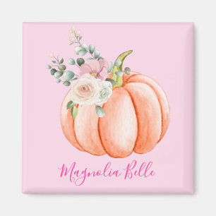 Cute Blush Pink Spring Floral Little Pumpkin Name Magneet