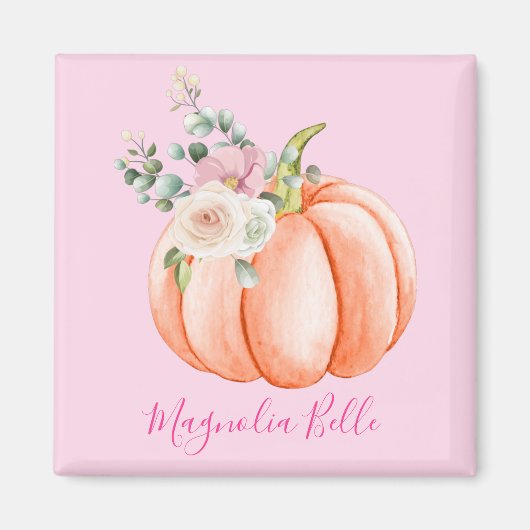 Cute Blush Pink Spring Floral Little Pumpkin Name Magneet (Voorkant)