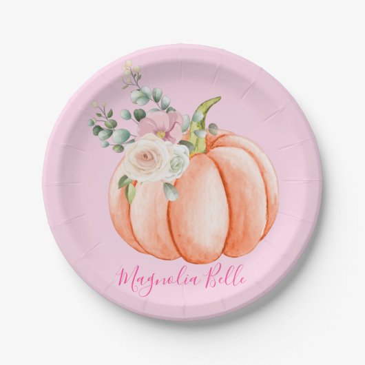 Cute Blush Pink Spring Floral Little Pumpkin Name Papieren Bordje (Voorkant)