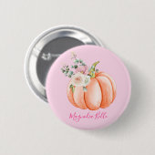 Cute Blush Pink Spring Floral Little Pumpkin Name Ronde Button 5,7 Cm (Voorkant /achterkant)