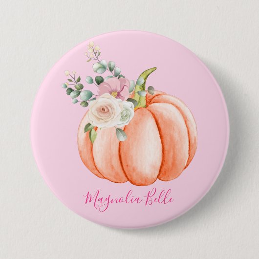 Cute Blush Pink Spring Floral Little Pumpkin Name Ronde Button 7,6 Cm (Voorkant)