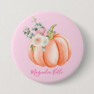 Cute Blush Pink Spring Floral Little Pumpkin Name Ronde Button 7,6 Cm