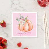 Cute Blush Pink Spring Floral Little Pumpkin Name Servet (Insitu)