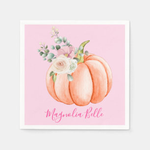 Cute Blush Pink Spring Floral Little Pumpkin Name Servet