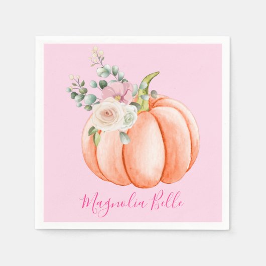 Cute Blush Pink Spring Floral Little Pumpkin Name Servet (Voorkant)