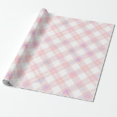 Cute Blush Pink Tartan Gepersonaliseerd Cadeaupapier (Uitgerold)