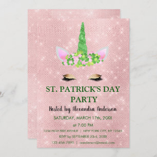 Cute Blush Pink Unicorn St. Patrick's Day Party Kaart