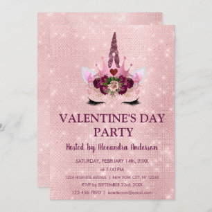 Cute Blush Pink Unicorn Valentijnsdag Party Kaart