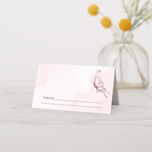 Cute Blush Pink Waterverf Butterfly Baby shower Plaatskaartje (Achterkant)